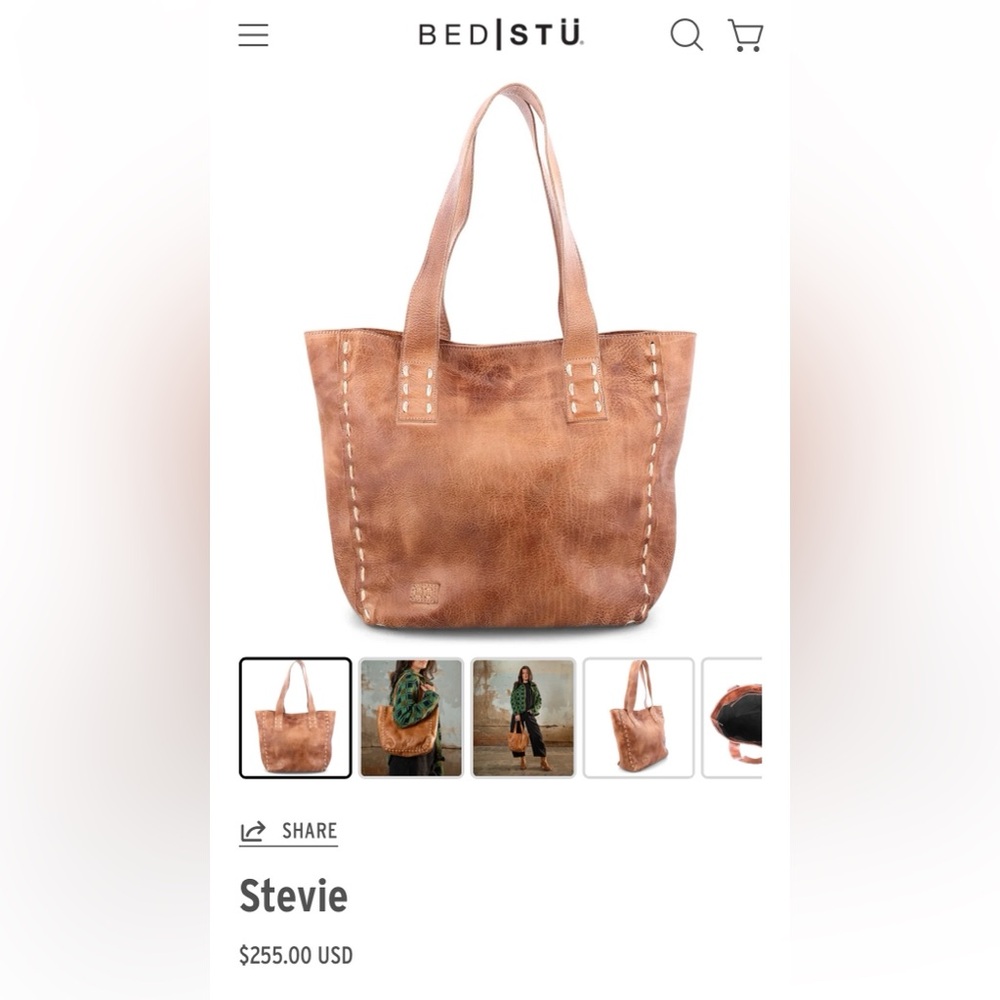 Bed Stu Brown Leather Tote with Cream Stitching - Picture 6 of 6